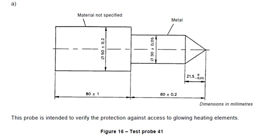 IEC60335-1 Clause 8.1.3 Test Probes For Luminous And Thermal Components 41 0