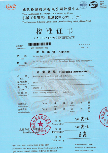 China Sinuo Testing Equipment Co. , Limited Certification