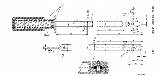 IEC 60335-1 Live Parts Test Finger Nail Φ12mm With 50N Built - In Force 0