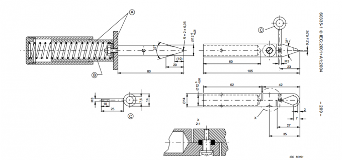 IEC 60335-1 Live Parts Test finger nail Φ12mm With 50N Built - In Force 0